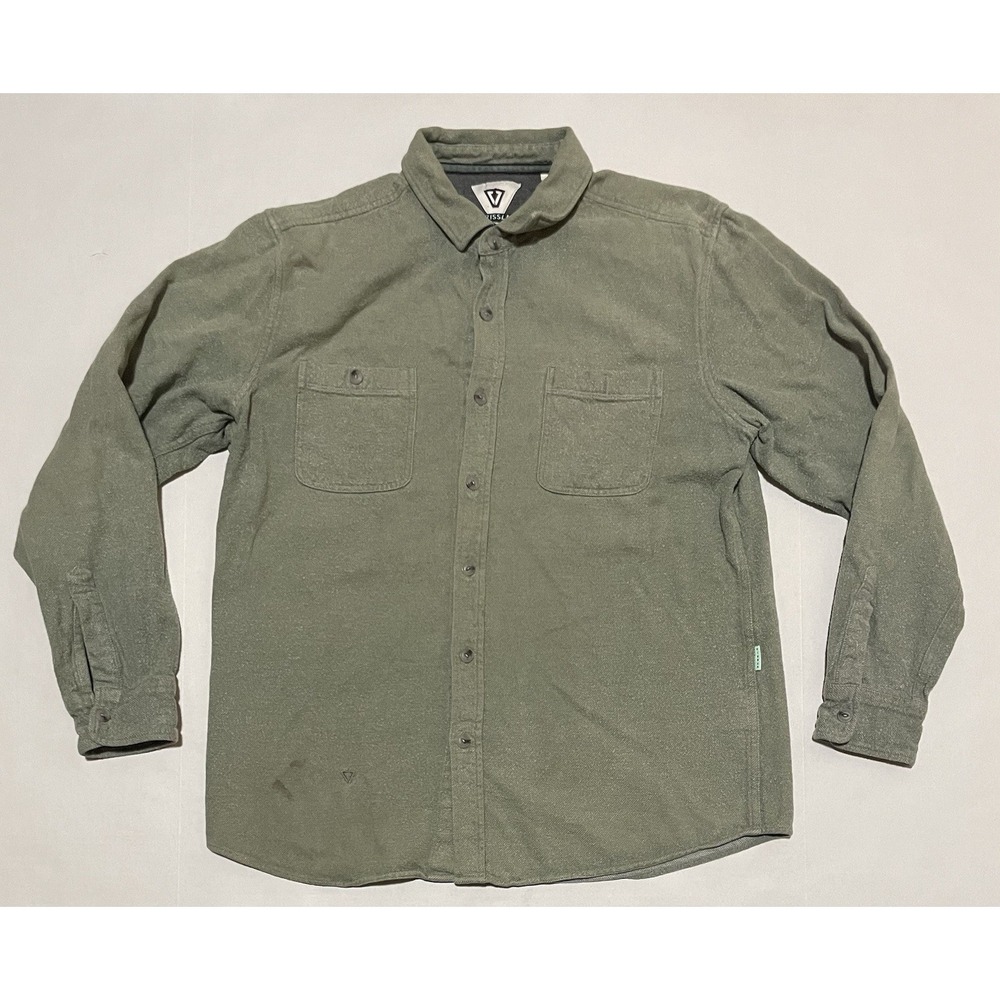 Vissla Shirt Mens Large Green Button Up Chest Pockets Long Sleeve Casual‎ Preppy